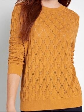 Modcloth Golden Mustard Pointelle Crew Sweater